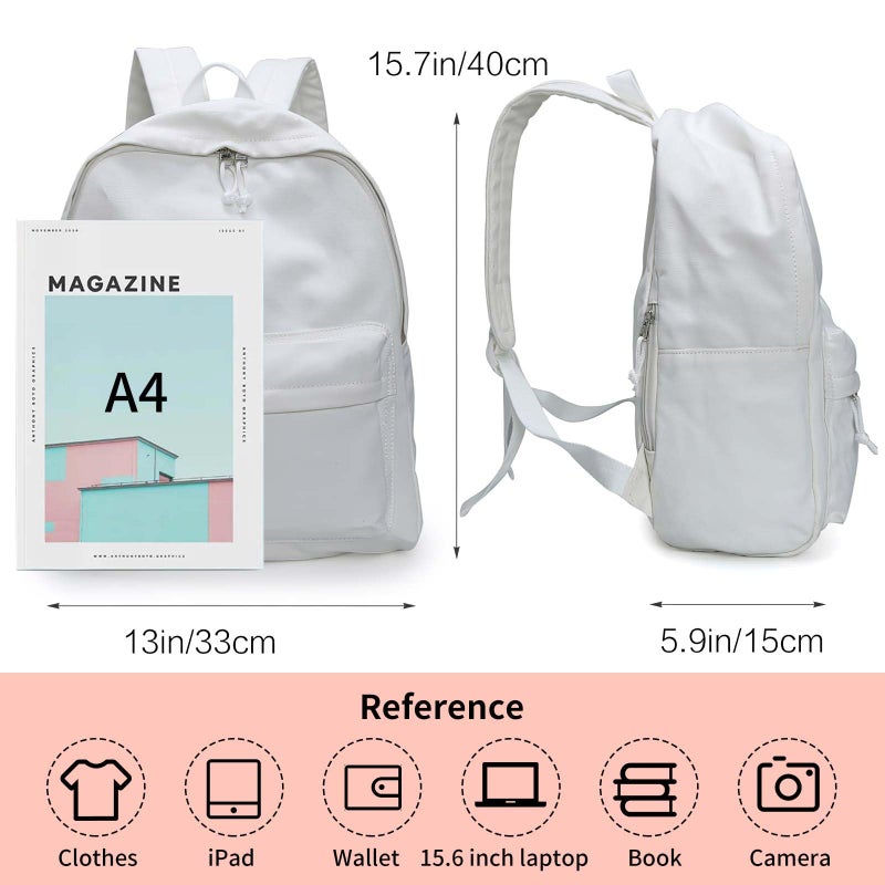 Zicac DIY Canvas Backpack, Classic Basic Daypack, Lightweight Casual Travel Daypack Satchel Backpack Unisex (White) - Image 3